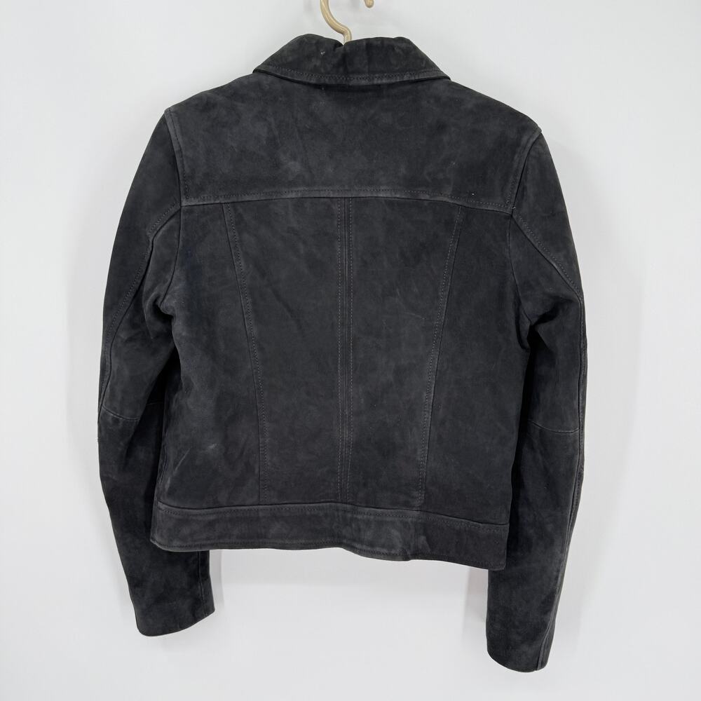 Mint Velvet 100% Suede Leather Western Jacket zipper Charcoal Biker EU 36 US 4 - Picture 4 of 7